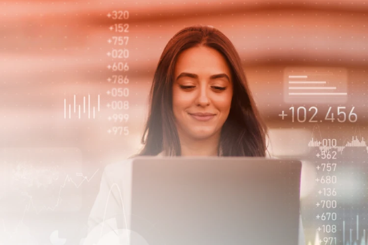 Professional analyses digitally displayed growth data and financial statistics.